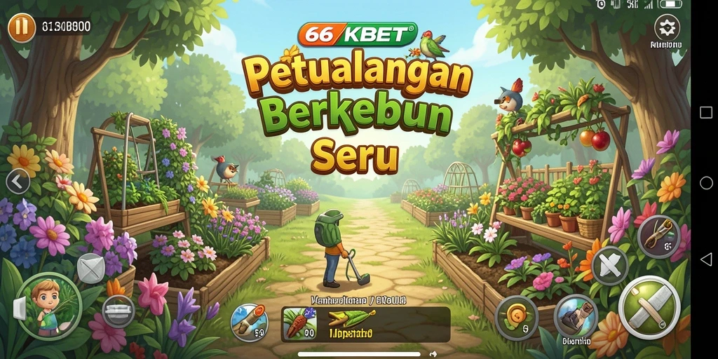 Tangkapan layar utama dari 66KBET menunjukkan gameplay berkebun yang menarik.