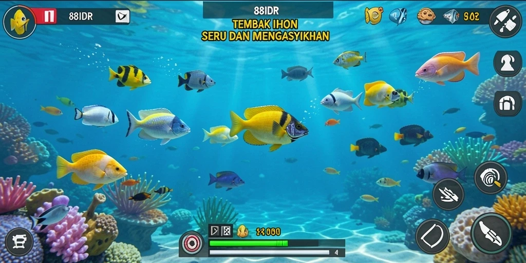 Tampilan gameplay <strong>88IDR</strong> yang seru dengan berbagai jenis ikan.