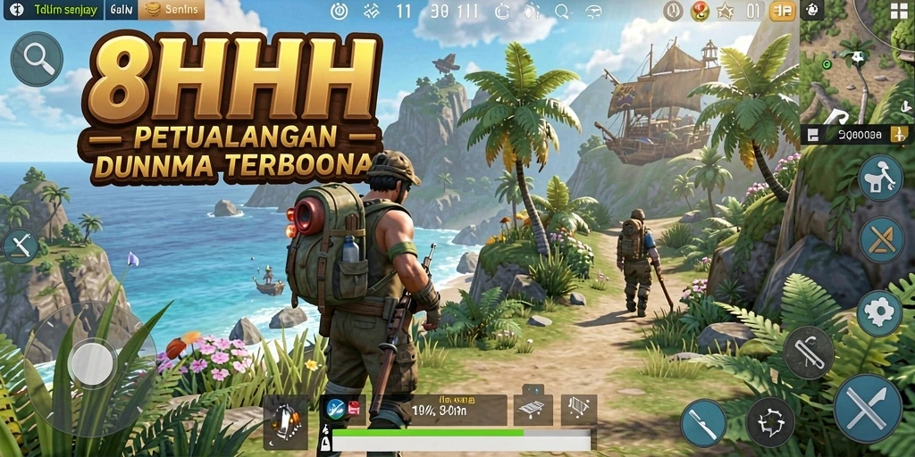 Screenshot menampilkan gameplay 8HHH dalam dunia Open World yang luas.