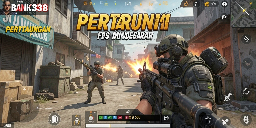 Screenshot gameplay BANK338 menampilkan aksi pertempuran yang intens.