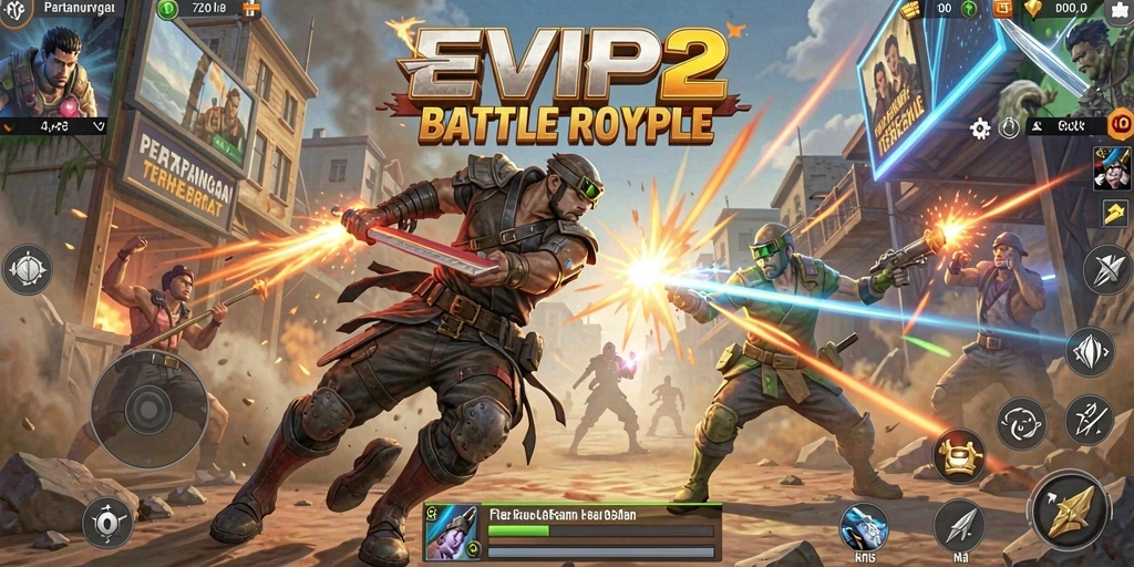 Tampilan intens dari gameplay <strong>EVIP2</strong> saat pertempuran berlangsung.
