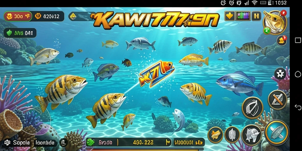 Tangkapan layar gameplay KAWI777 yang penuh aksi menembak ikan.