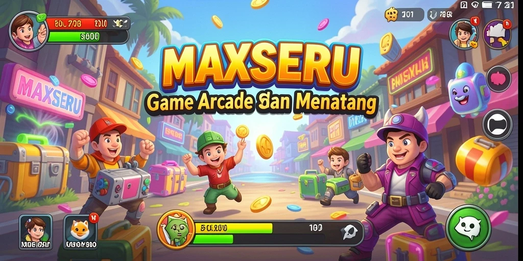 Tampilan gameplay MAXSERU yang penuh warna dan seru.