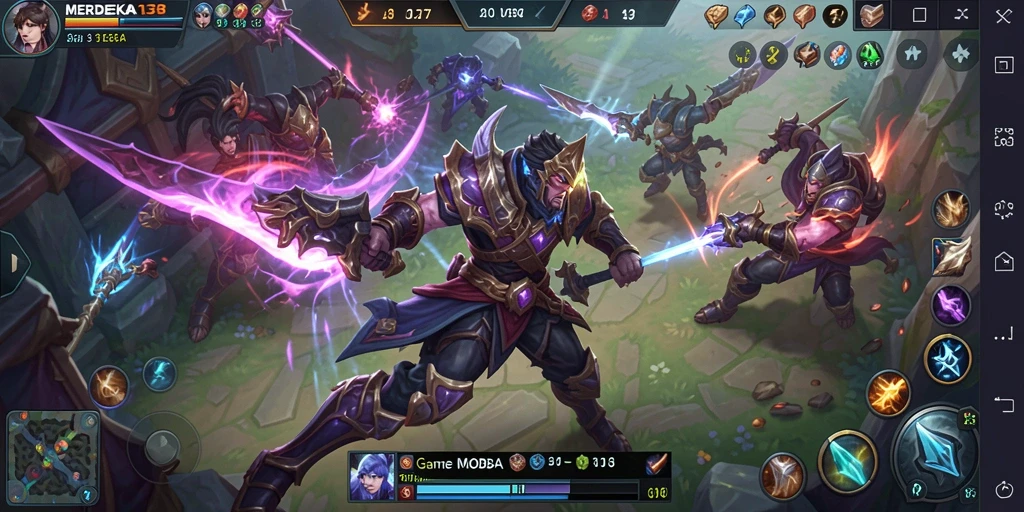 Tampilan gameplay menarik dari MERDEKA138 saat bertarung di arena.