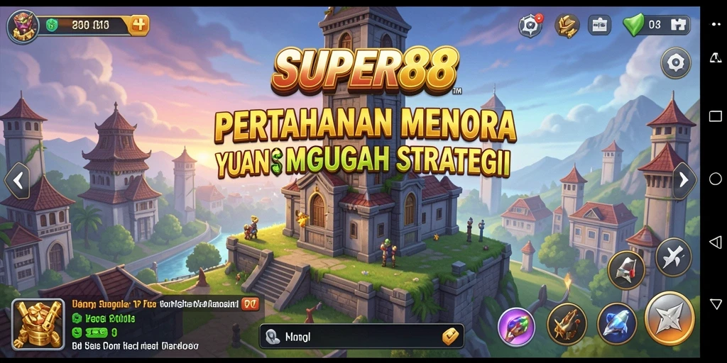 Tampilan gameplay <strong>SUPER88</strong> yang menyoroti pertahanan menara yang strategis.